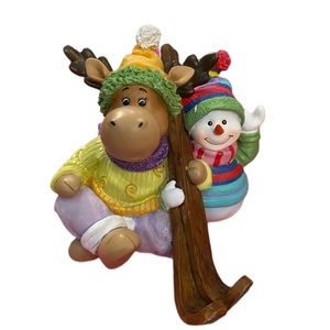 Home Interiors Moose Snowman Stocking Holder NIB NEW 58065